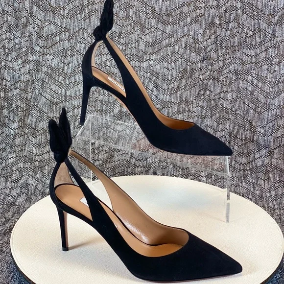 Aquazzura Bow Tie Pump 85mm Heels Black Size 36 - Picture 7 of 14